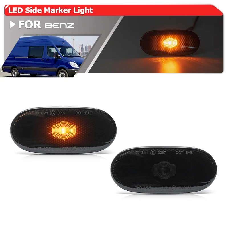 

2PCs Smoked Led Amber Side Marker Indicator Blinker Lights For Benz W906 Sprinter 2006-2018 For VW Crafter 2E 2F 2006-2016