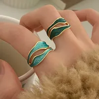 2pc Vintage White Enamel Metal Irregular Shape Geometric Open Adjustable Ring for Women Girl Fashion Jewelry Birthday Gifts