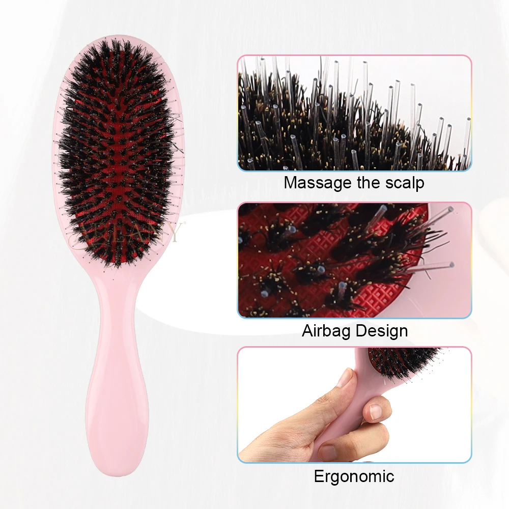 

Boar Bristles Hair Brush Massage Comb Mini Anti-static Hair Scalp Comb Hairbrush Salon Barber Hair Care Brush Styling Tool