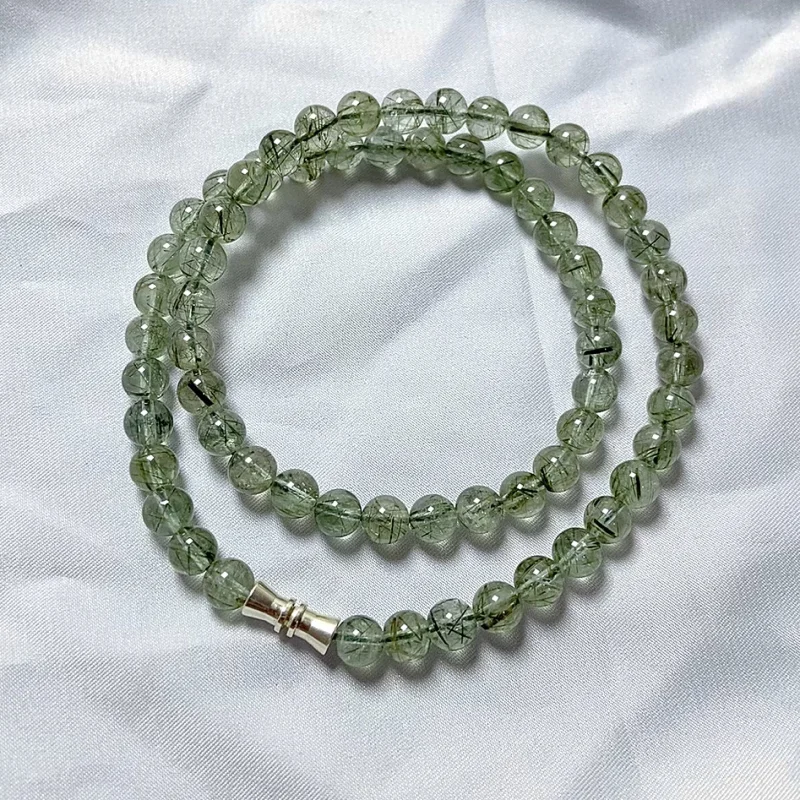 Green Rutilated Quartz , 6mm Round Beaded Choker Minimalist, Rutile Dainty Necklace, Boho Crystal Choker, Rutilated Quartz Choke