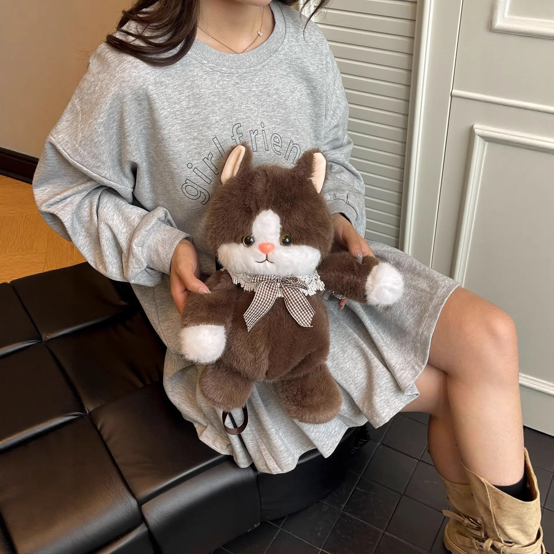 Cartoon New Will Running Bear Plush Doll Backpack Cute Lifelike Soft Plush Stuffed Cat Doll Plush Backpack Girls Birthday Gift