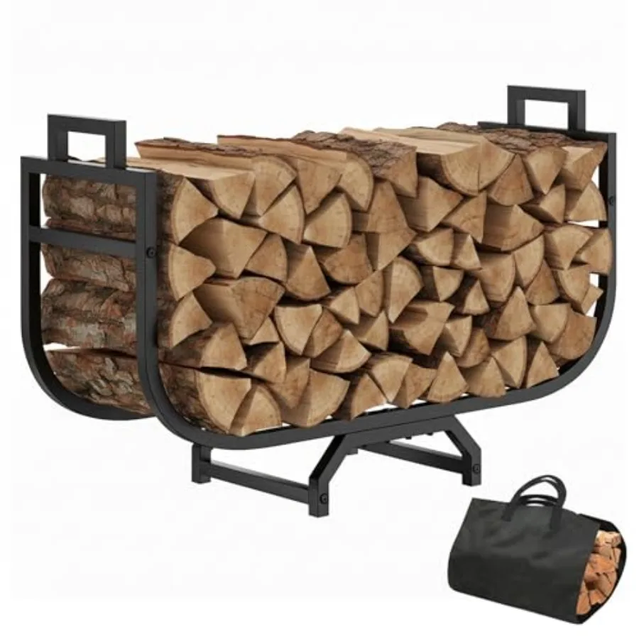 

34 Inch Firewood Rack with Log Carrier Bag Outdoor Indoor Fire Wood Rack Holder with handles Metal Heavy Duty Log Holder Storag