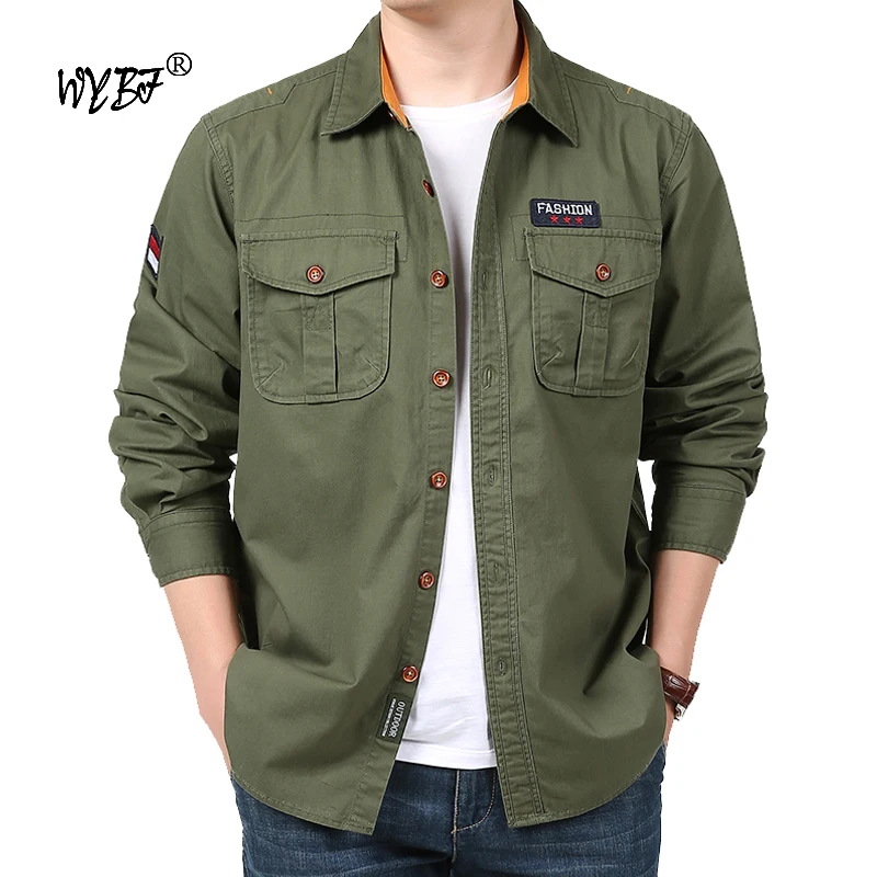 Men\'s Clothing Military Tactical Shirts Multi-Pockets Work Cargo Shirts Climbing Clothes Nature Hiking Fishing Wear Men\'s Shirts