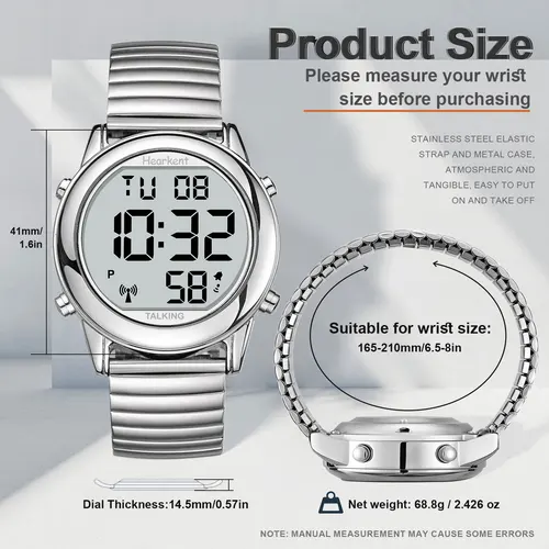 Imagen 2 del producto Hearkent Reloj parlante atómico para hombres mayores ciegos Reloj con alarma Reloj de pulsera controlado por radio Inglés/español/alemán