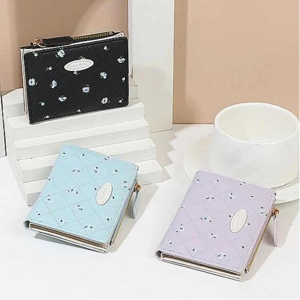 Cute Fold Flower Women's Wallet Flower Print Multi-slot Short Wallet Pu Leather Three Fold Wallet Women