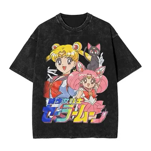 ONE PIECE Japanischer Anime Donquixote Doflamingo Herren- und Damen-T-Shirts aus Baumwolle, gewaschen, alt, Retro, Y2k, Harajuku, kurze Ärmel