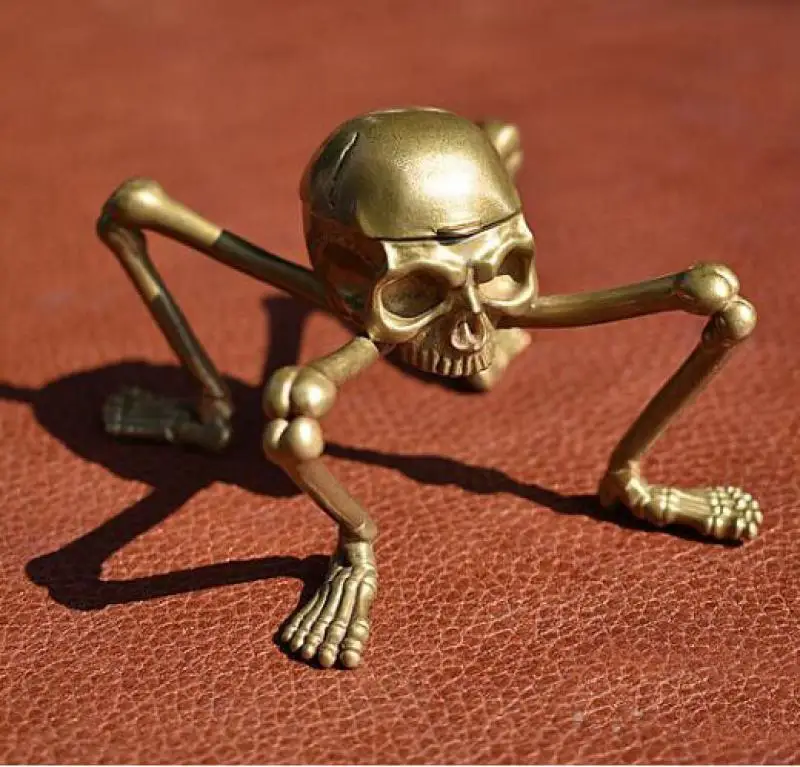 Creative Brass Skull Statue Storage Case Toy House Office Desktop Decor