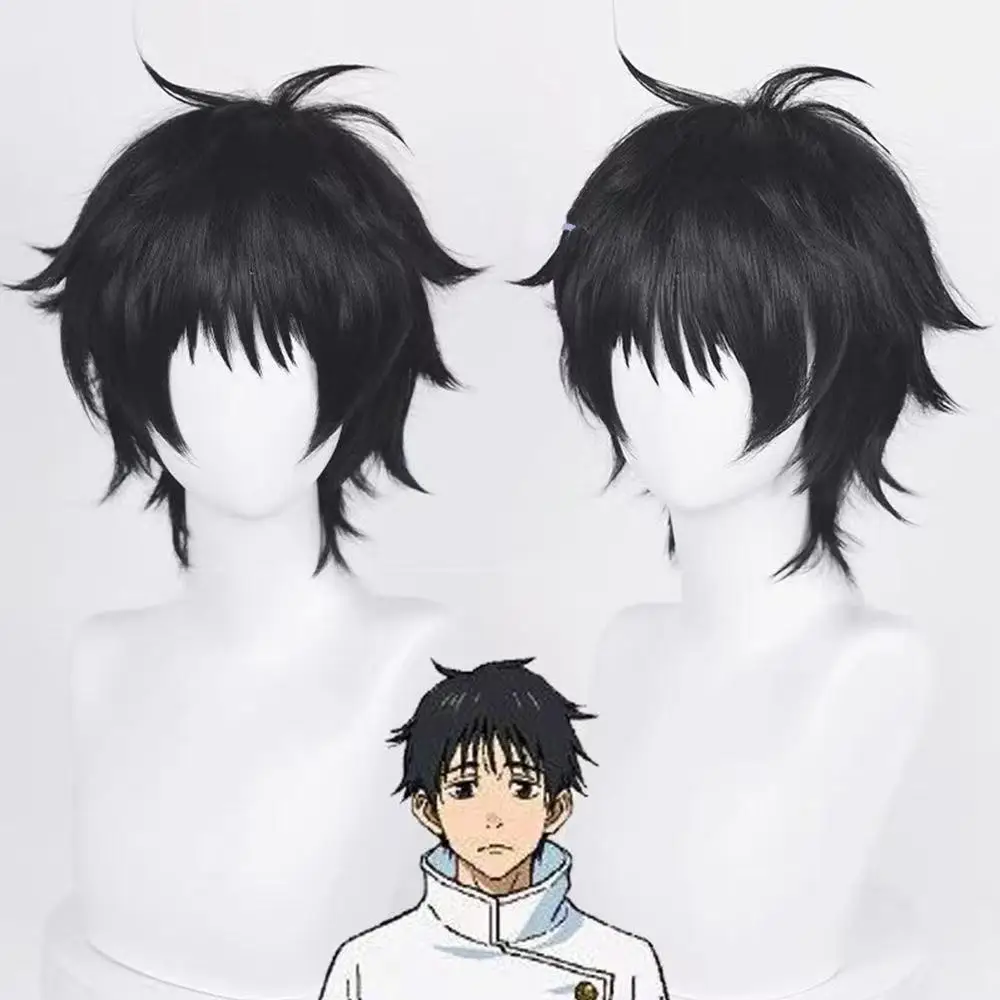 애니메이션 Jujutsu Okkotsu Yuta 코스프레 가발 남자 검은색 짧은 머리 할로윈 파티 카니발 롤 플레잉 의상 액세서리 합성 가발