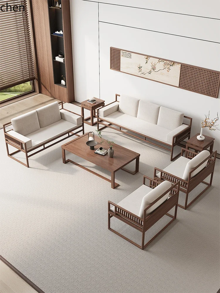 new Chinese solid wood sofa living room villa simple tea table coffee table combination light luxury integration