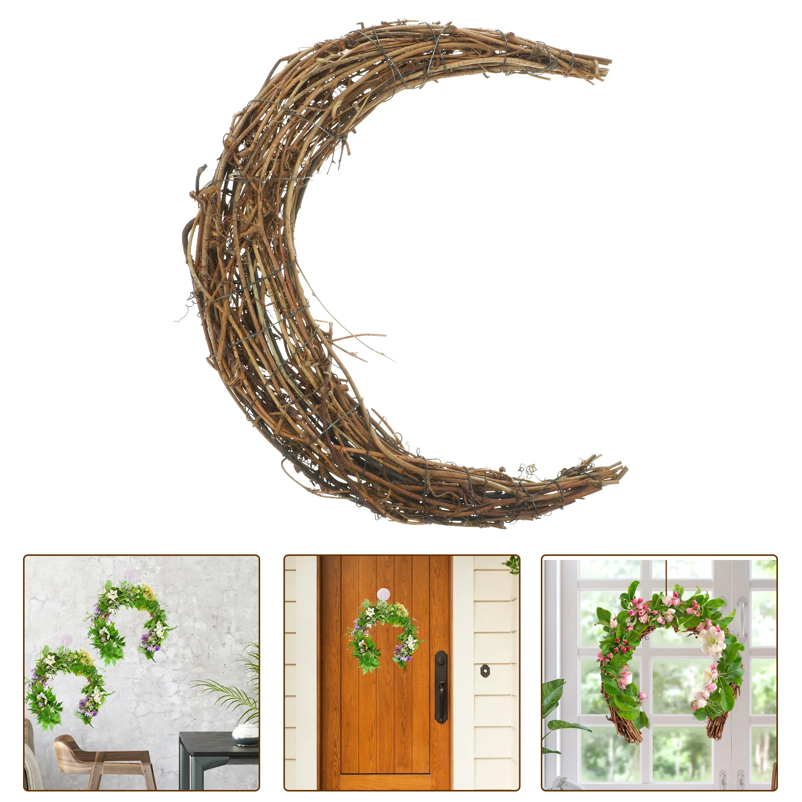 

Christmas Garland Artificial Moon Shape Wreaths Smilax Glabra Rattan DIY Flower Material Outdoor Decorations