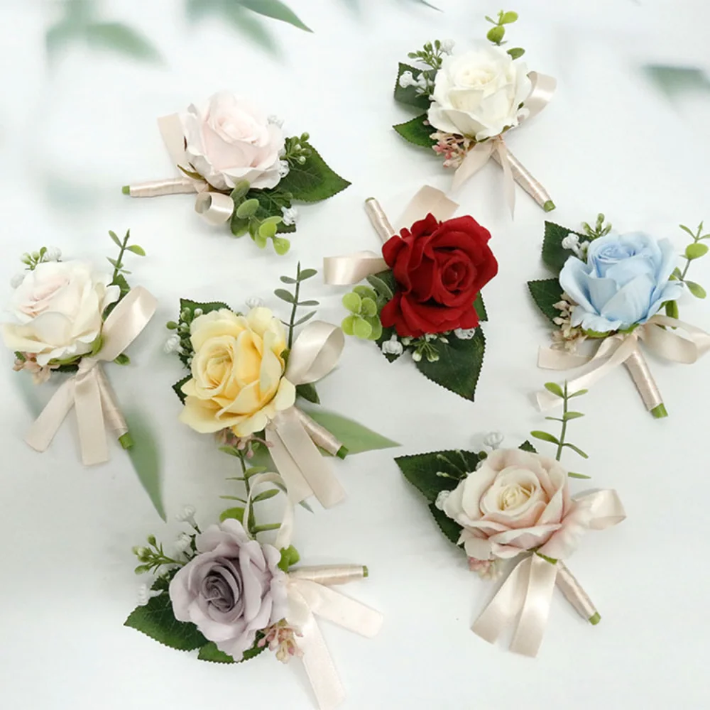 Boutonnière de mariage classique pour mariée, épingles à fleurs artificielles, demoiselle d'honneur, corsage de poignet, fête de mariage, réunion Donrimonios