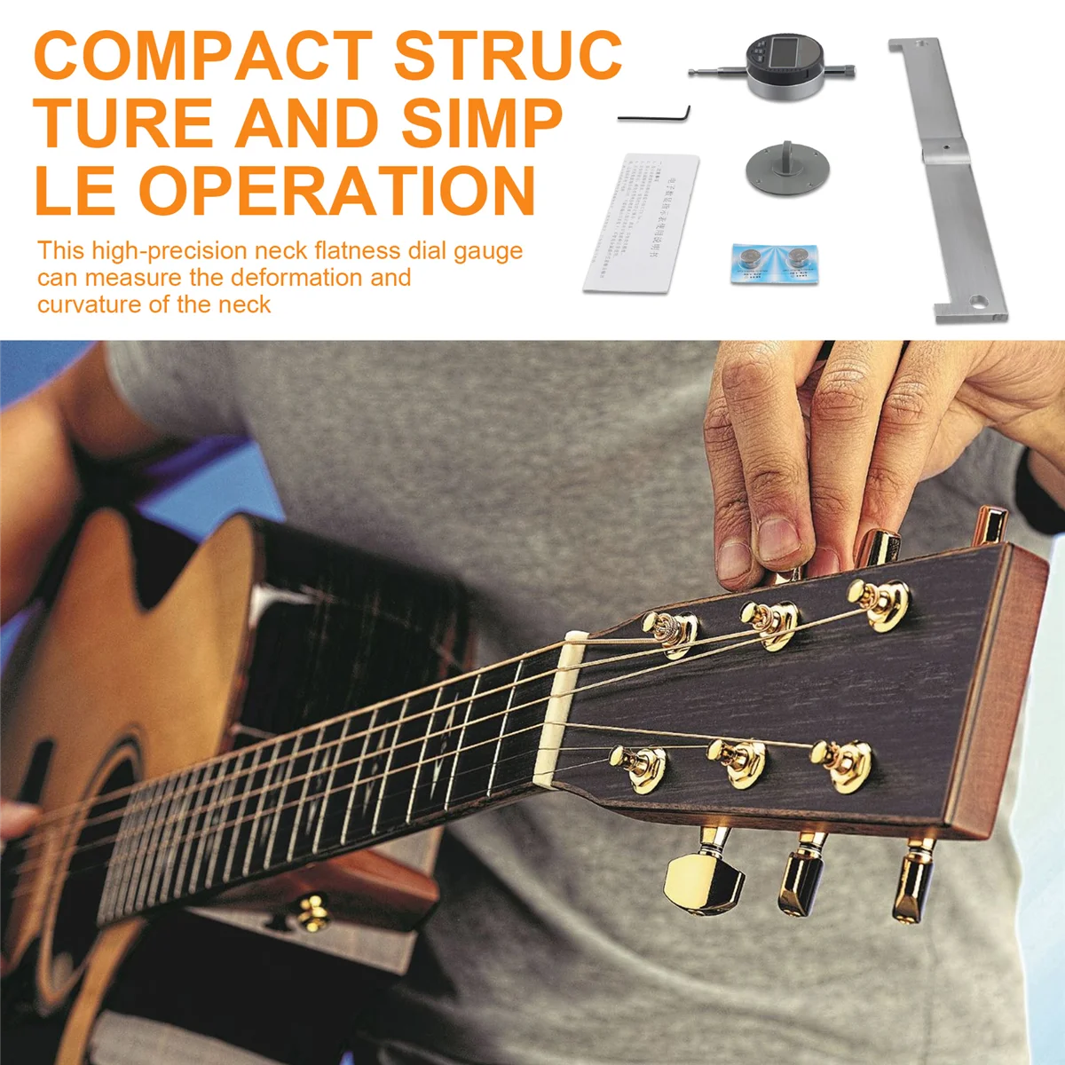 Guitar Neck Curvature Measurement Dial Indicator Guitar Fingerboard Measuring Flat Ruler Reset Calibration Instrument