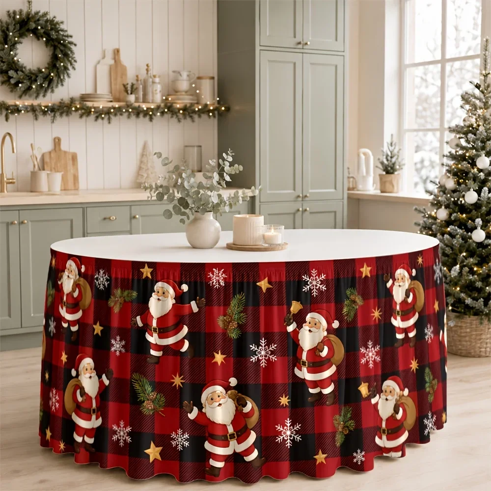 Table skirt / tableskirt, Santa Claus, red and black checkered pattern,festive atmosphere,warm and cheerful, winter,Christmasxzj