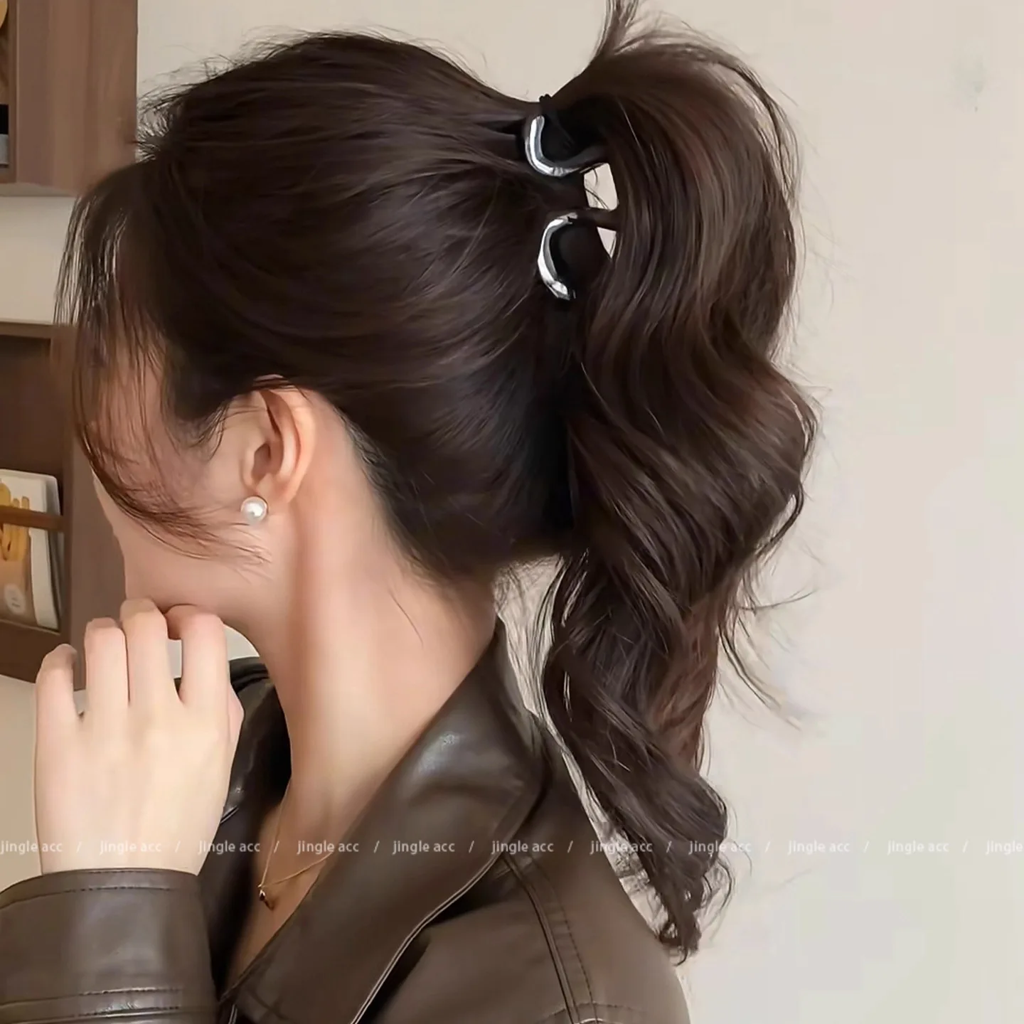 Hair Claw Clip New Year Non Slip Secure Grip High Ponytail Women Acetate Brown Lightweight Back Head Updo Office Travel