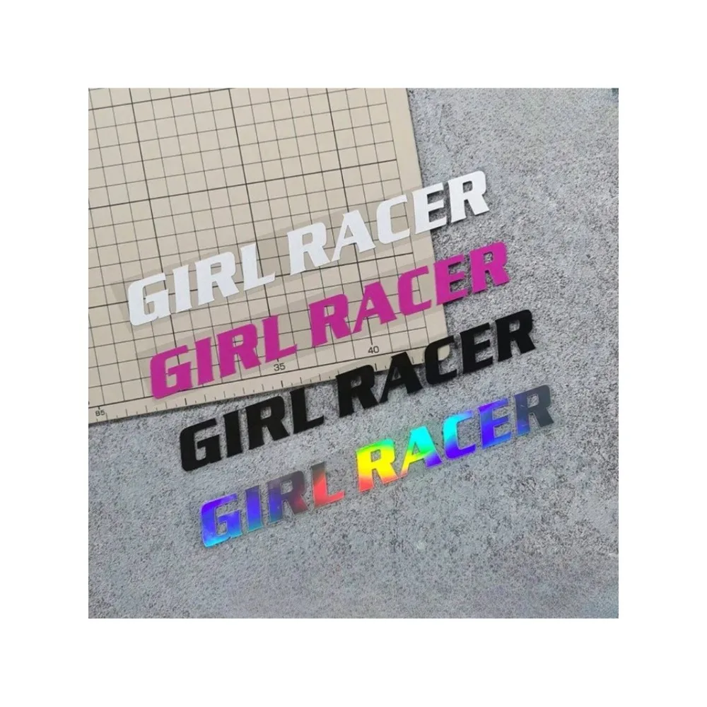 GIRL RACER Female Driver Creative Text Car Sticker Electric Vehicle Motorcycle Rear Window Colorful Laser Sticker