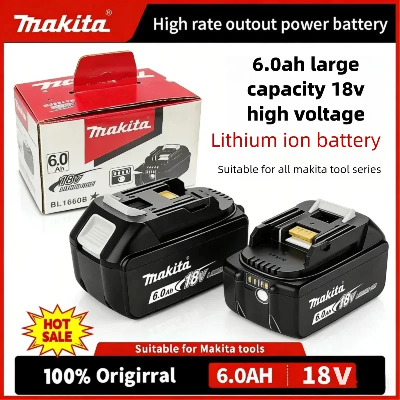 

100% оригинальный аккумулятор Makita 18V 6.0Ah, для электроинструментов Makita BL1830, BL1830B, BL1840, BL1840B, BL1850, BL1860B.