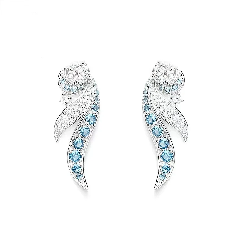

Bellux 925 Silver Synthetic Zircon Earrings Gold Plated Simple Set with Blue and White Gemstones for Women