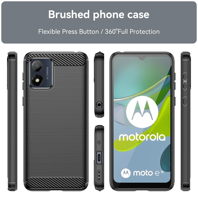 For Moto E13 Case Cover Moto E13 Capas Carbon Fiber Armor Phone Bumper Back Shockproof TPU Soft For Funda Motorola Moto E13 E 13