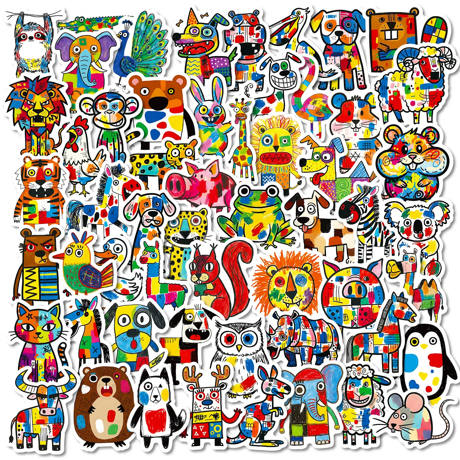 10/56 pièces coloré abstrait dessin animé peintures autocollants Graffiti animaux décalcomanie bricolage bagages téléphone guitare Scrapbook classique enfant jouets