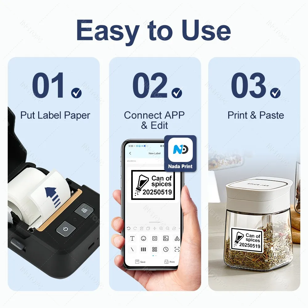 Stampante per etichette tascabile Etichettatrice termica Bluetooth senza inchiostro Etichettatrice adesiva Macchina per etichette adesive Modello fai da te Codice a barre Codice QR Cavo Nastro