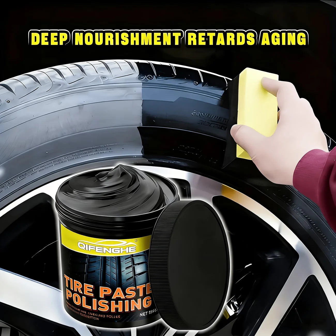 Tire Polishing Paste Car Tire Renovation Cream Blackening Agent with Sponge for Auto Tire Gloss Maintenance