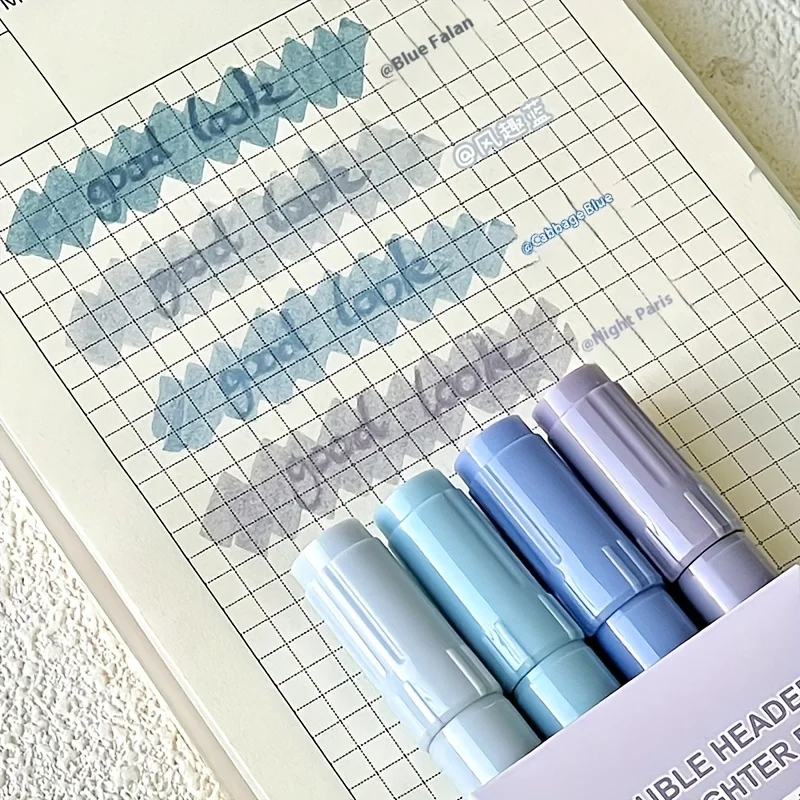 2 Sets of 4 Blue Gradient Dual-Tip Highlighters Each, Water-Based, Dual-Tip Design, Non-Toxic, High-Quality Ink, Suitable for Art, Crafts, Greeting Cards, Student Classroom Marking, and Highlighting