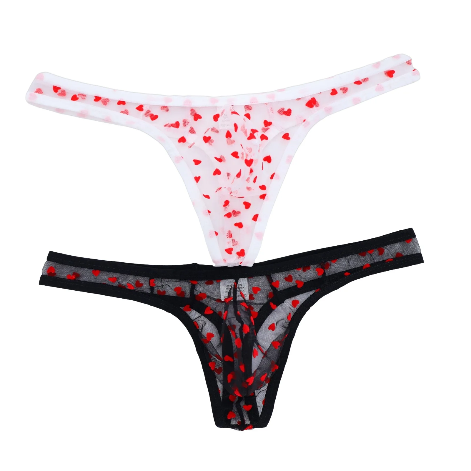 Perspective Heart Pattern Men's Thongs Briefs Sexy And Fun Net Underwear Easy To Wash And Dry,  Underwear