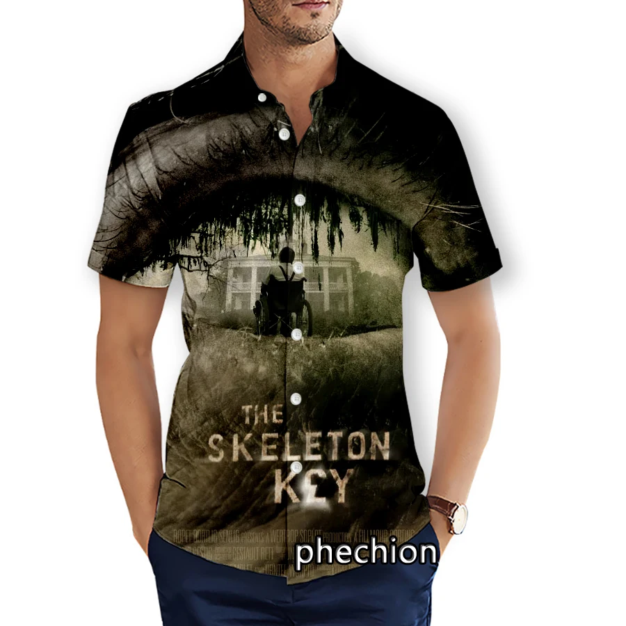 phechion Summer Mens Short Sleeve Beach Shirts The Skeleton Key 3D Printed Casual Shirts Fashion Streetwear Men Tops X98