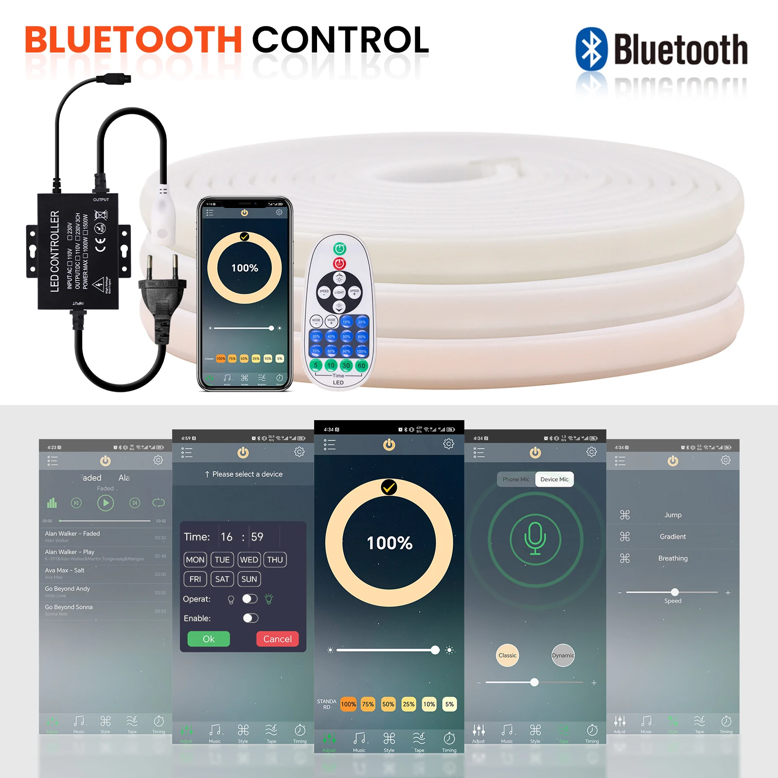 Tira de luces LED con Control por WIFI y Alexa, cinta de neón Flexible, atenuable, CA de 220V, IP65, impermeable, Bluetooth, conjunto europeo