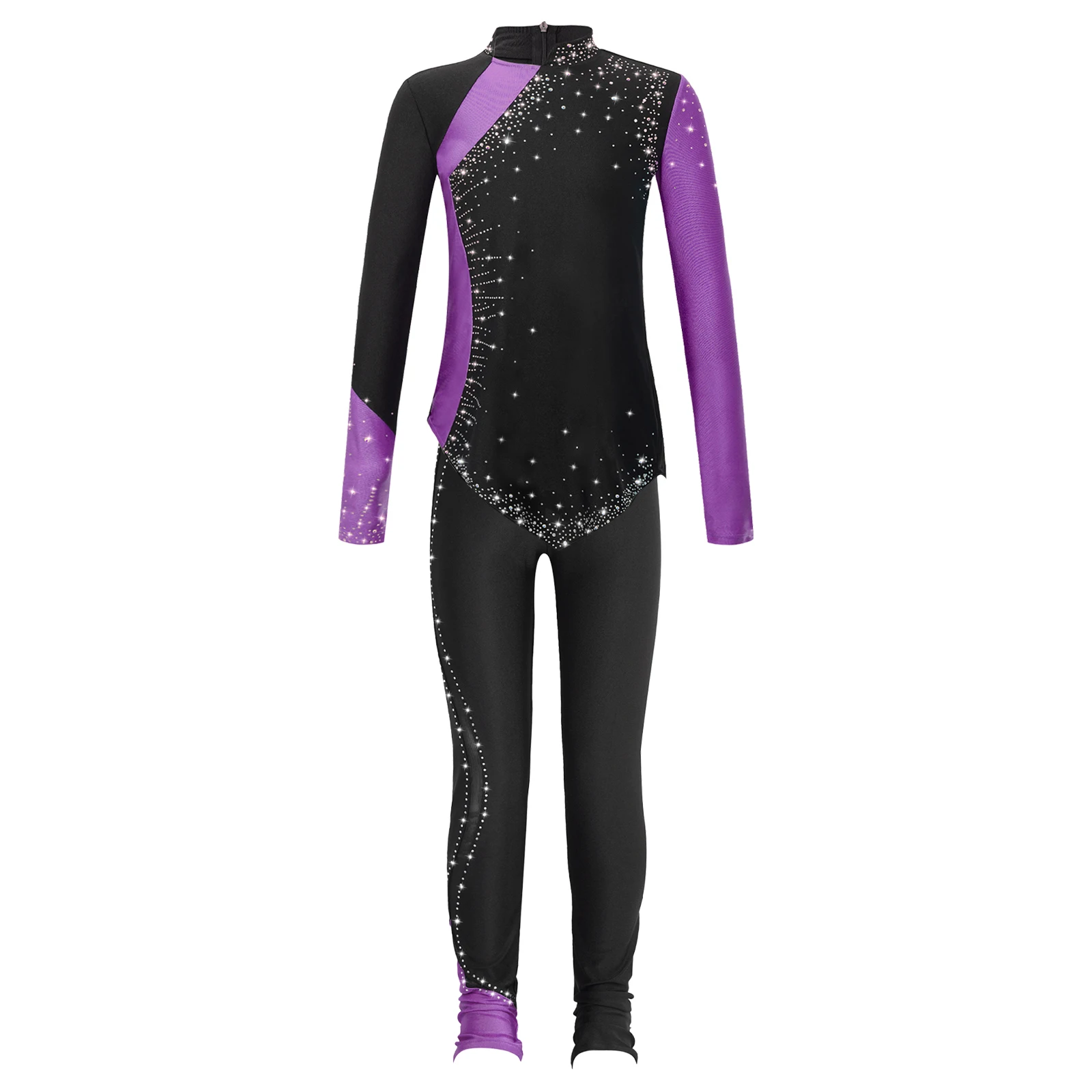 Kids Girls Figure Skating Ballet Dance Gymnastic Acrobatics Performance Costume Rhinestones Long Sleeve Sweatshirt with Leggings