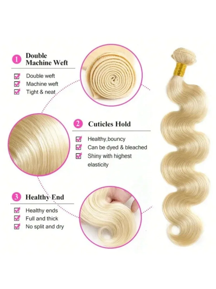ブラジルのレミーボディウェーブバンドル,女性用,人間の髪の毛のエクステンション,ブロンドカラー,613, 3, 4