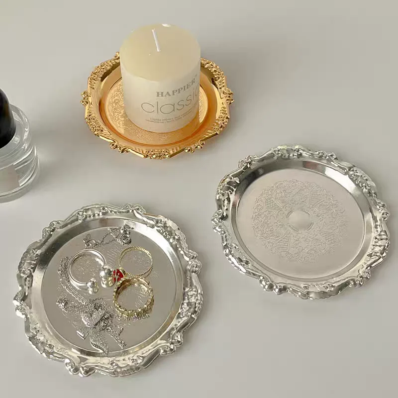 

Silver and gold iron plate, decorative jewelry display tray, party supplies, for storing various jewelry, 1 piece