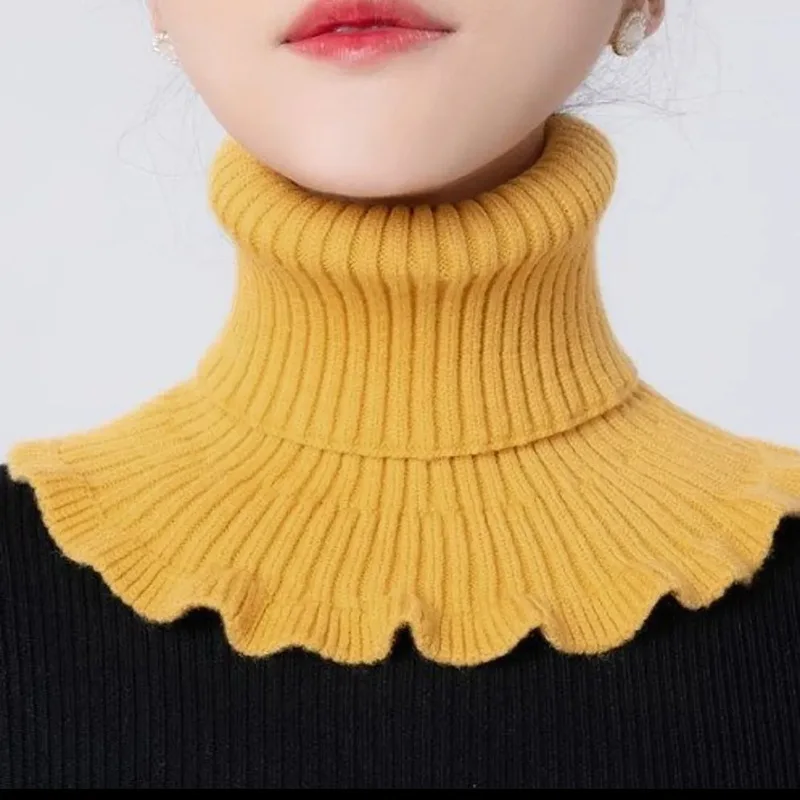 

Fashionable knitted false neck scarf elegant ruffle edge design soft thick and warm for women Fake Collar Detachable Scarf