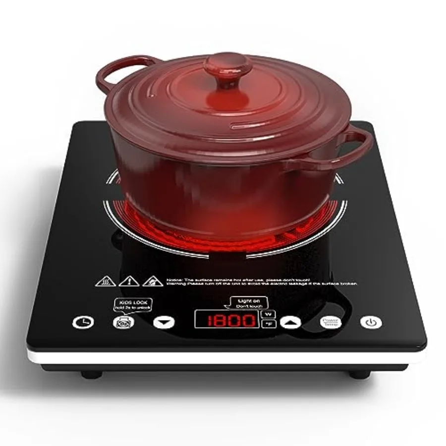 

Portable Stove 1800W 110v -120v Countertop Hot Plates Plug in Touch Control Child Lock 9 Power Levels Low Noise 4 Hour-Timer In