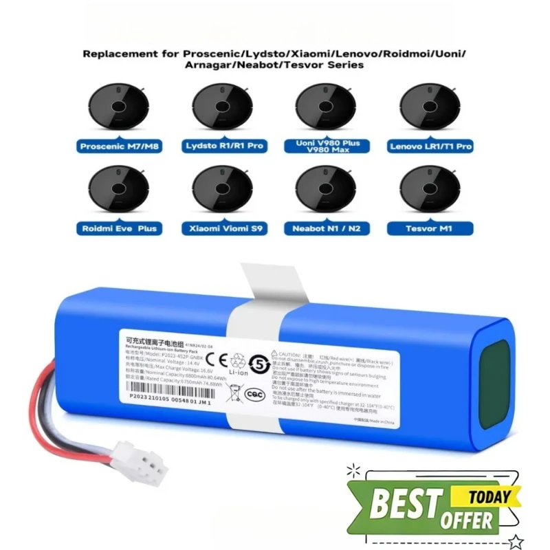 

Литий-ионный аккумулятор 14.4В 5200/6800/9800/12800 мАч для Xiaomi Roidmi Eve Plus, высококачественная сменная батарея для пылесоса