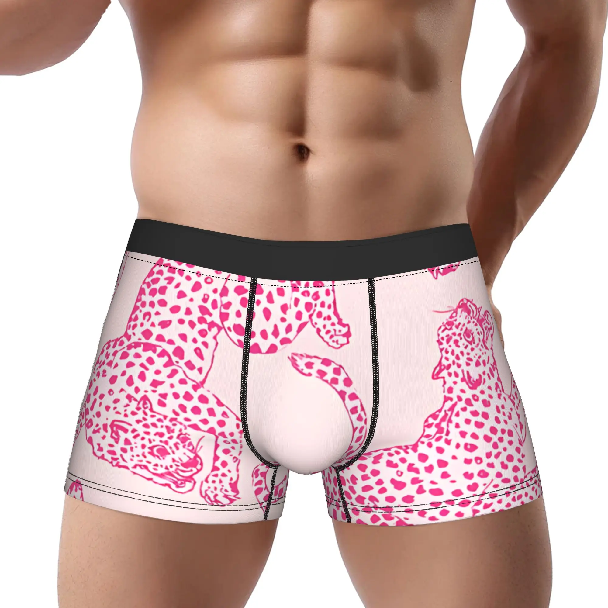 

1piece Preppy Pink Cheetah Pattern Underpants Breathbale Panties Man Underwear Ventilate Shorts