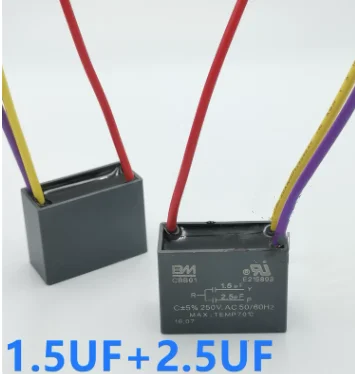 Black CBB61 1.5uF+2.5uF 3 Wires 50/60Hz Capacitor For Ceiling Fan