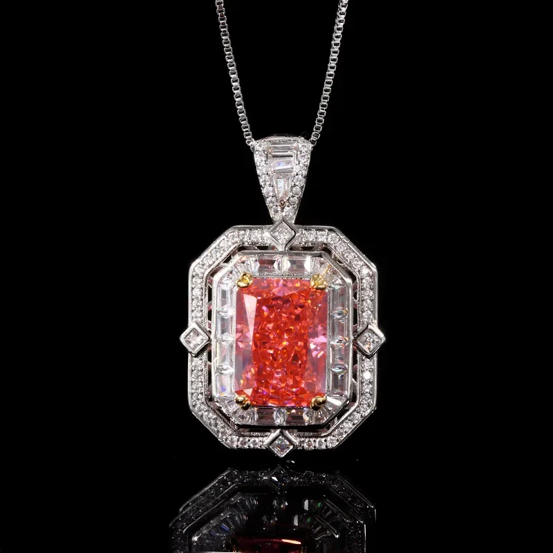 Se0dcdb3029c74d1bb04b9d2f50724015S New Copper Bottom Gold-plated High Carbon Diamond Ice Flower Square Diamond Copper Inlay Temperament Light Luxury Necklace Mallzona