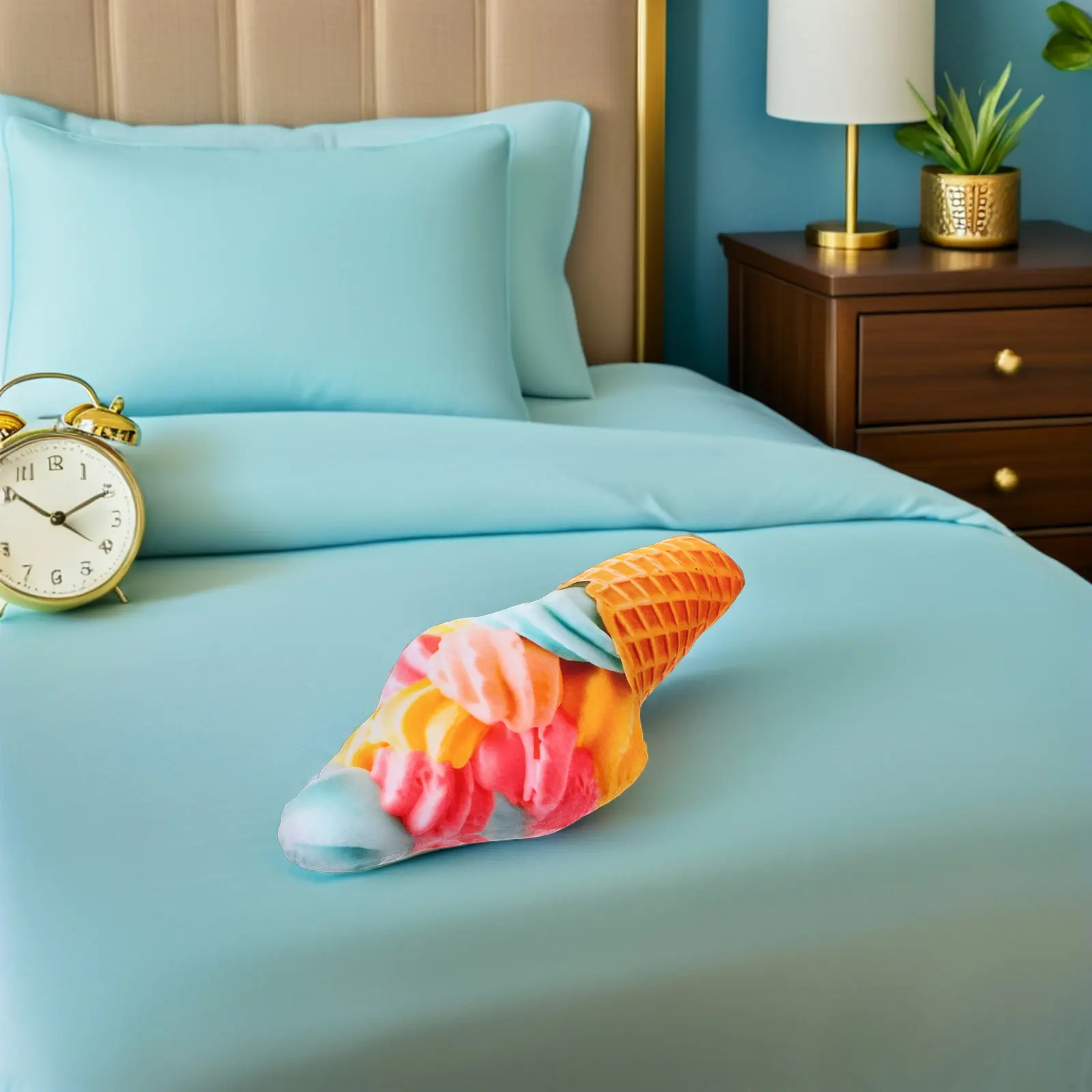 Poduszka w kształcie lodówka, 45 cm, kreskówkowa poduszka w kształcie rożka lodowego, przytulna poduszka pod lędźwie i plecy do sypialni, na sofę, do siedzenia.