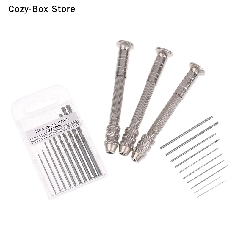 [ZY]1Set Mini Hand Drill Woodworking Tools Drilling Rotary Tool Manual Twist Drill Bit Watchmaker Pin Vice Watch Repair Tools