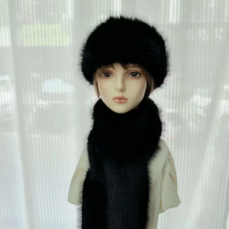 Winter Faux Fur Thickened Fluffy Headband Plush Solid Color Headwear Outdoor Windproof Ear Warmer Head Cover Ski Cap Beanies Hat