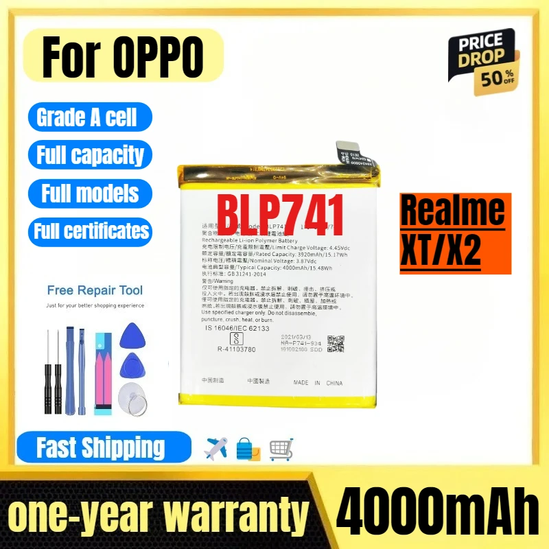

BLP741 for OPPO Realme XT/X2 Mobile Phone Battery High Quality High Capacity Battery Replacement Bateria Grade A Cell with Tools