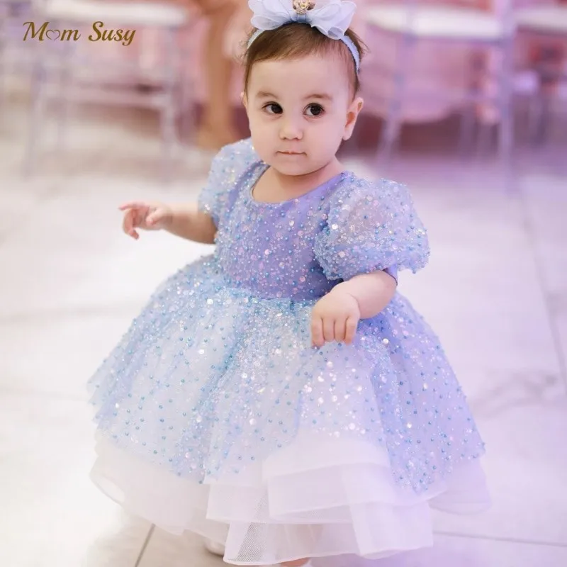 Baby Girl Princess Sequins Tutu Dress Puff Sleeve Infant Toddler Child Vintage Vestido Party Wedding Birthday Baby Clothes 1-12Y