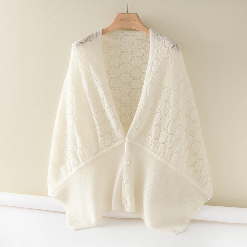 New Chic Spring Autumn Cardigan Women Grace Soft Wraps 100% Merino Wool Knitted Sweater Korean Style Shawls Scarf Fashion Tops