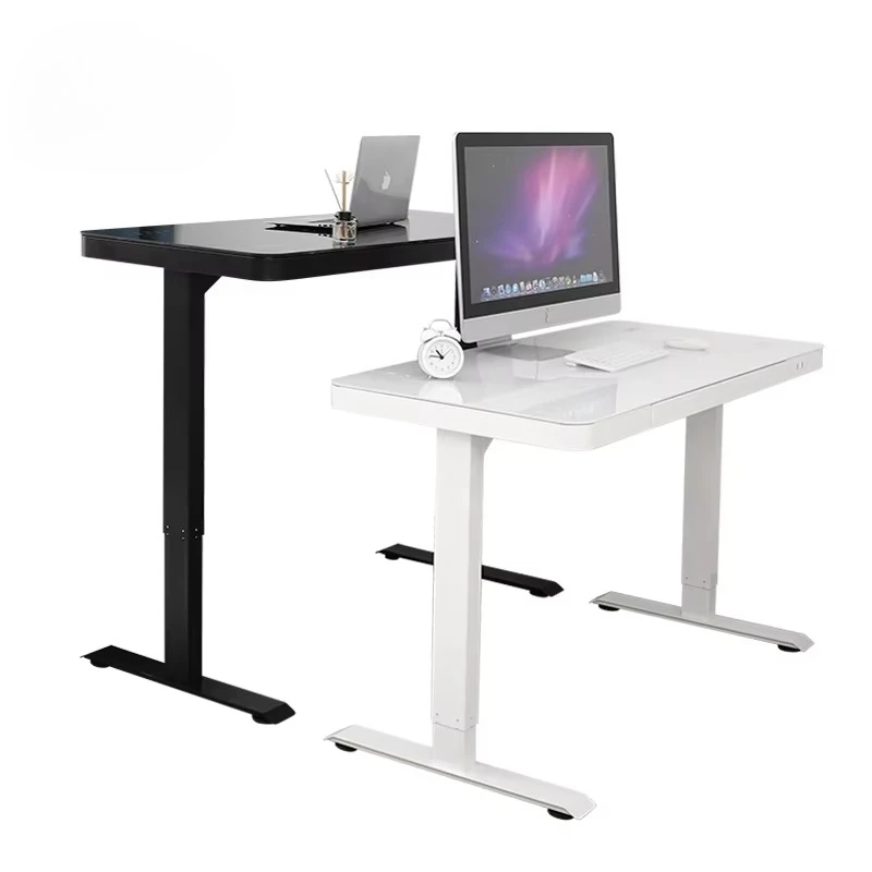 Glass Top Standing Desk, Electric Height Adjustable Desk with Drawer, Smart Office Desk with USB Charging, Easy Assembly,
