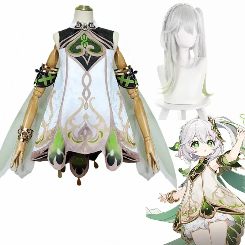 Nahida косплей Genshin Impact Nahida Lesser Lord Kusanali косплей костюм платья для девочек парик костюм одежда костюмы для Хэллоуина