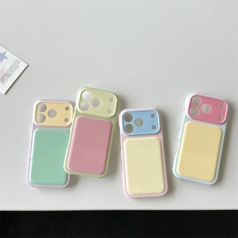 

Pastel Macaron Color Block Phone Case For iPhone 17 16 15 Pro Max Korean Aesthetic Two Tone Big Shockproof Girls Gift Cover