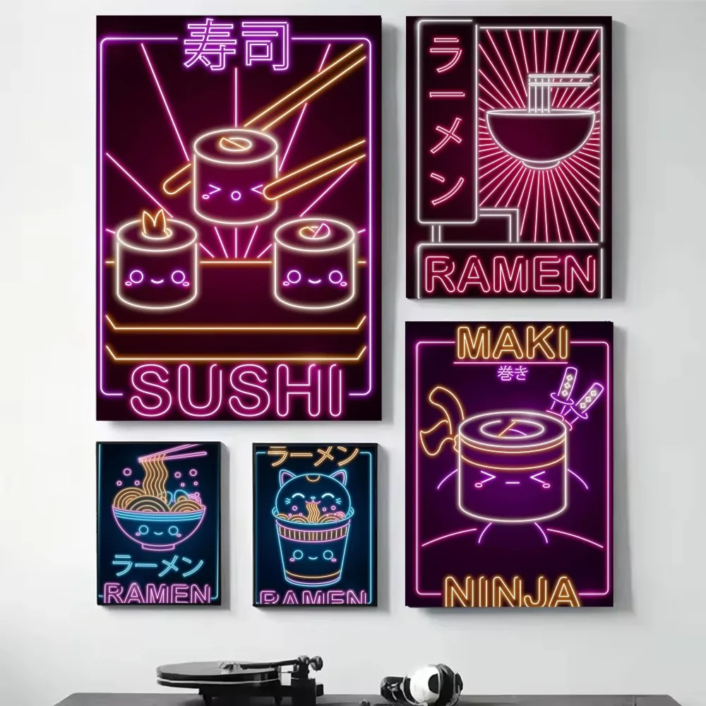 1pc Heißer Retro Japanische Lebensmittel Ramen Sushi Katze Neon Poster HD Poster Home Room Bar Cafe Decor Kunst Wand malerei Bild