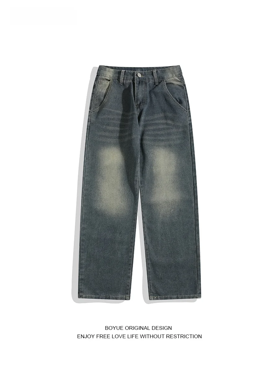 

Мужские джинсы Boyue Vintage в стиле тай-дай, рабочие, уличные, прямые, повседневные, свободного кроя, длинные брюки