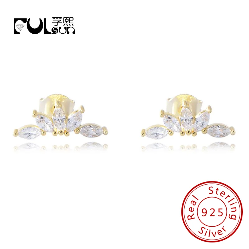 Fulsun New product Hot sale Punk sterling silver diamond Half flower Stud Earrings for woman